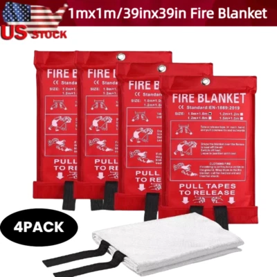 4 PACK FIRE BLANKET Fiberglass Hero Emergency Home Retardant Prepared 39''x39''