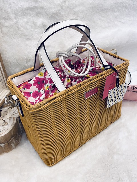 sam gingham wicker medium satchel