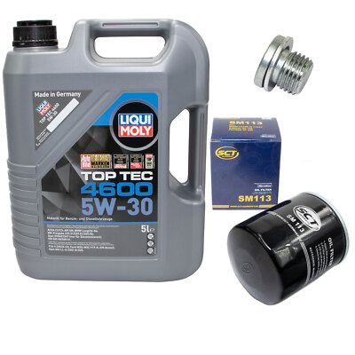 Motoröl Set 5W-30 5 Liter + Ölfilter SM 113 + Schraube für Audi Seat Skoda VW 