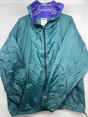 Vintage Helly Hansen Outer Shell Sz XL Green Purple Rip Stop Windbreaker Rain