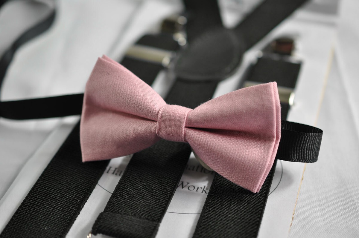 rose pink bow tie and suspenders