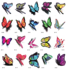 20Pcs Butterfly Women Girl Temporary Tattoos Fake Body Hand Face Arm Stickers #B