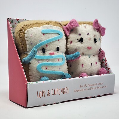 Love & Cupcakes Set Of 2 Seasonal Decor Valentines Blue & Pink Pop Tarts NEW