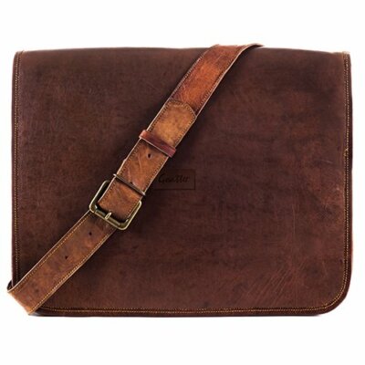 Featured Genuine Vintage Brown Leather Messenger Bag Shoulder Laptop Briefcase
