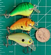 VINTAGE LOT 3 BAGLEY CRANKBAITS Bagley’s FISHING LURES HONEY B ULTRA-LIGHT BALSA