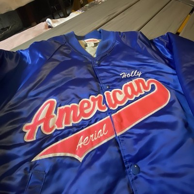 Vintage American Aerial Shiny Blue Varsity Bomber Jacket Size Large 80s / 90s