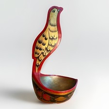 Arte popular ruso de colección Khokhloma tallado lacado madera pájaro cuenco nuez caramelo huevo