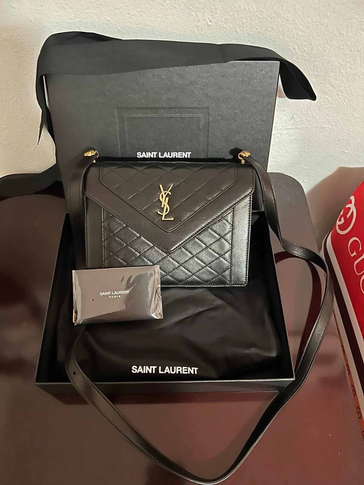 YSL SAINT LAURENT GABY MINI BORSA IN PELLE DI AGNELLO TRAPUNTATA BORSA NERA FUORI PRODUZIONE