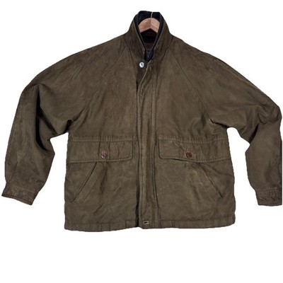 Rainforest Suede Bomber Jacket Mens M Full Zip Stand Up Collar w/ Liner EUC