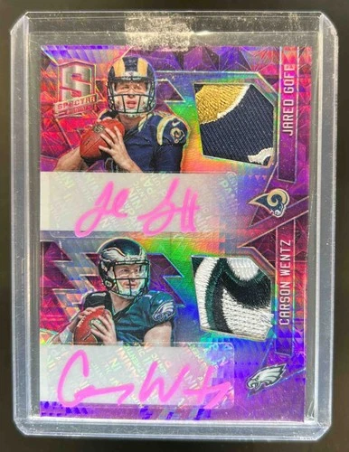 2016 Panini Spectra Jared Goff Carson Wentz Rookie Dual Patch Auto Neon Pink #/5