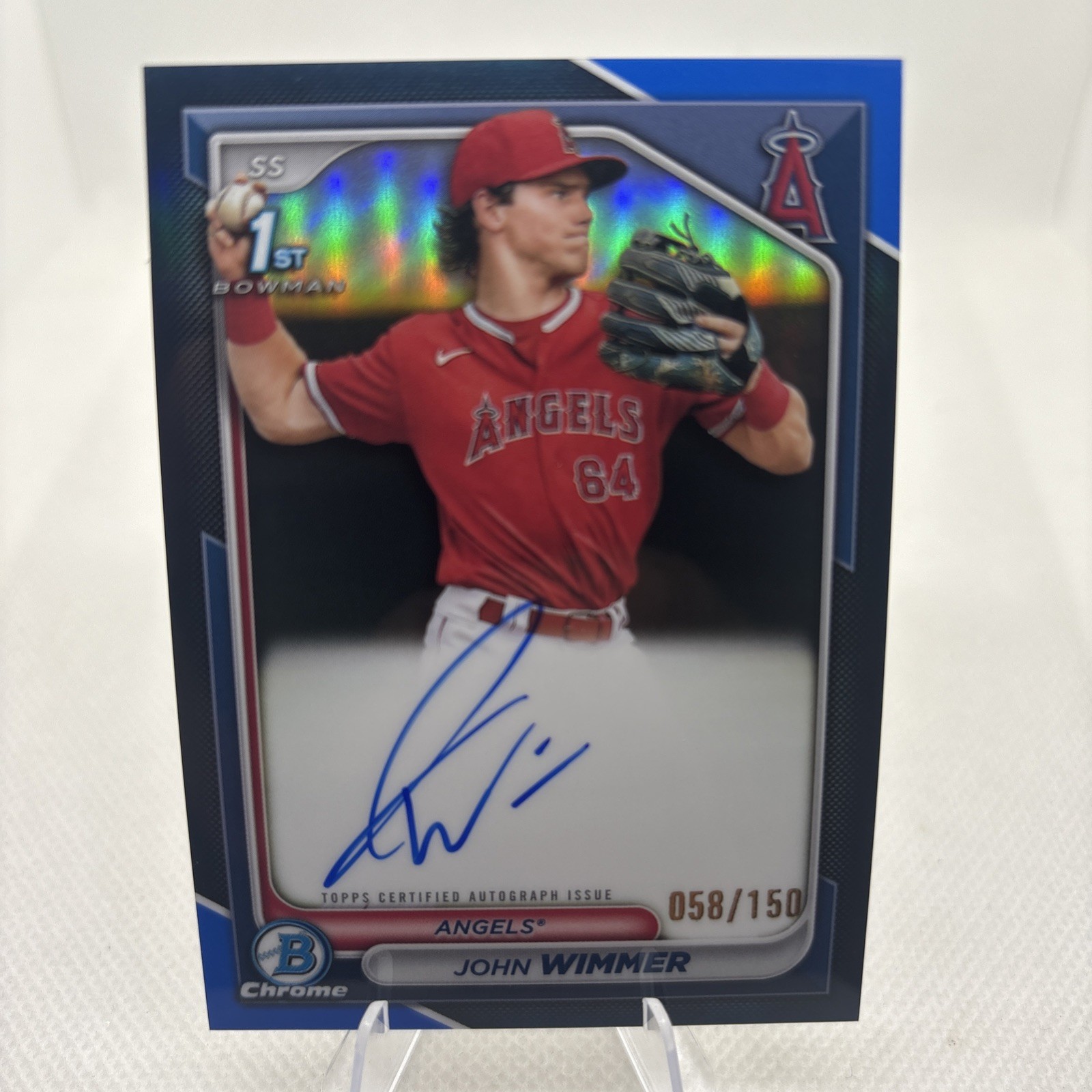 2024 Bowman John Wimmer Chrome Prospect Auto True Blue Refractor 1st /150