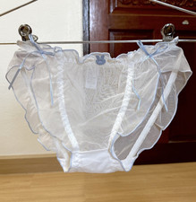 Vintage Sheer White Nylon Panty Hi Cut Sissy Bikini Ribbon Ruffle Briefs Size L