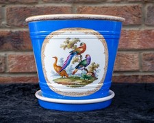KPM Berlin Powder Blue Gilted Flower Jardiniere Painted Bird Scenes 19th Century