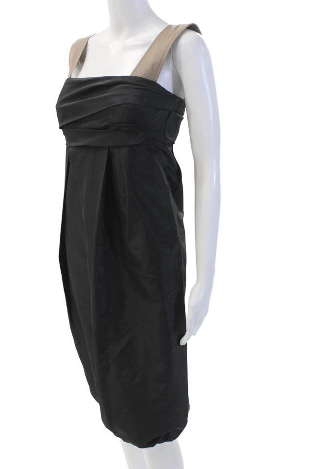 Vestido recto plisado sin mangas con cuello cuadrado de seda negro talla 6 Max Mara para mujer Foto 2 de 4