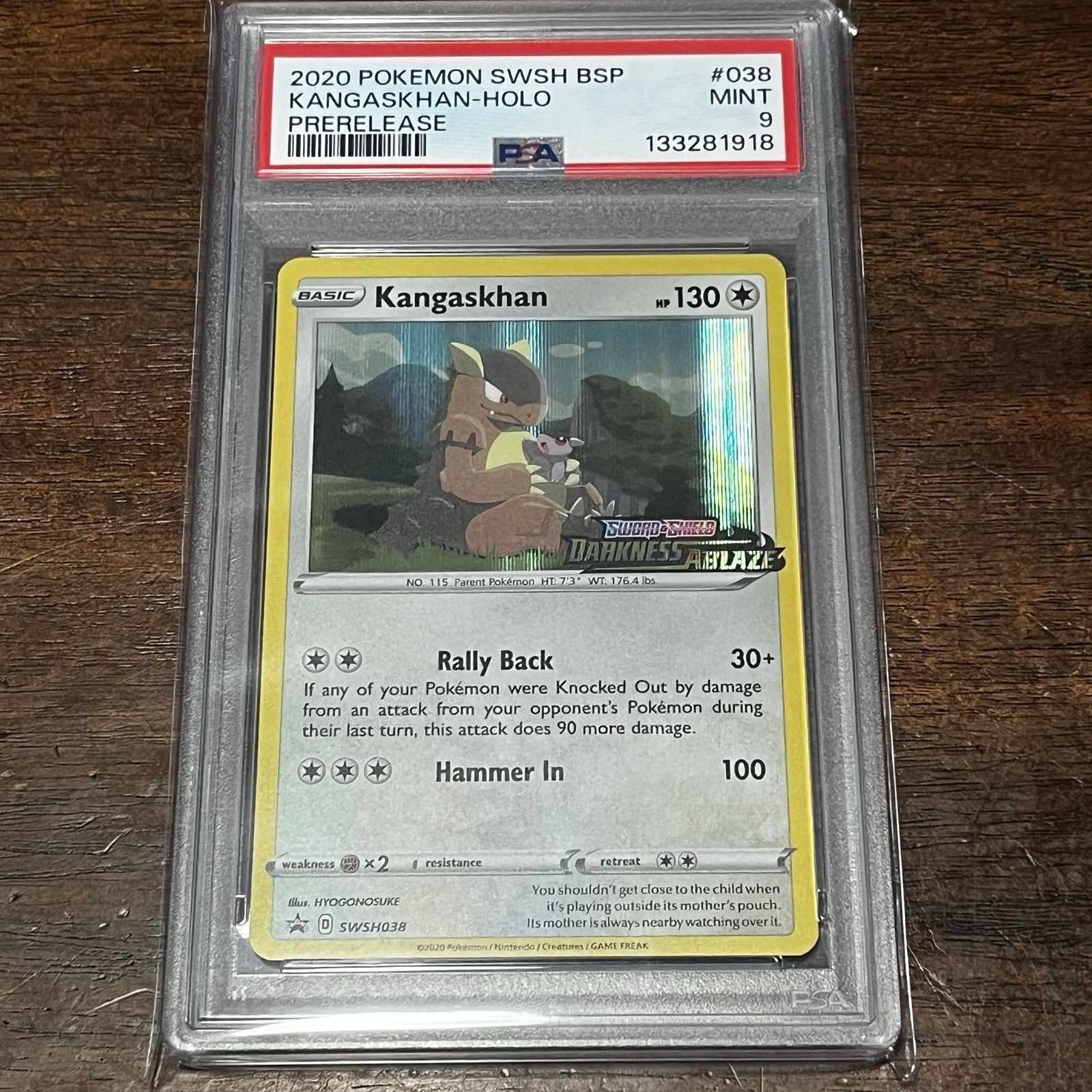 2020 Pokémon KANGASKHAN Promo SWSH038 Darkness Ablaze Prerelease Stamp PSA 9