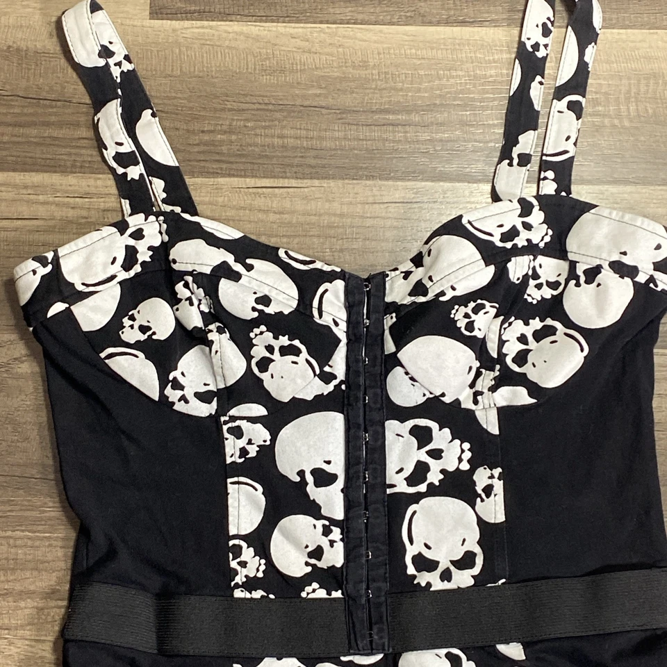 Royal Bones Skull Dress Goth Babydoll Sz Large Black White Tank Fit & Flare Punk - Image 2 of 4
