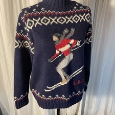 VTG Lauren Ralph LAUREN Hand Knit Sweater Linen Cotton Skier Women  s SP Skier
