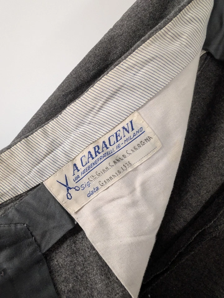 Sartoria A. Caraceni Vintage 70s Gray Wool Pleated Trouser Pants Bespoke Italy  - Image 4 of 4