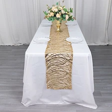 12"x108" CHAMPAGNE Mesh TABLE RUNNER Wavy Embroidered Sequins Party Home