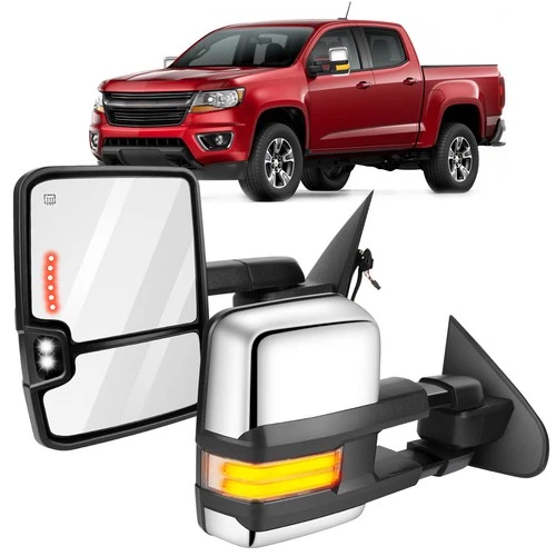 For 14-18 Silverado Sierra Chrome Power Heated Dynamic LED Signal Towing Mirrors