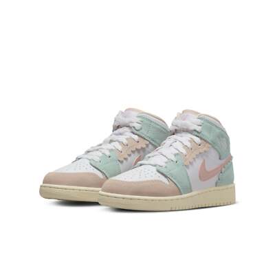 DZ5361-100] Grade School Air Jordan RETRO 1 MID SE 'PINK OXFORD
