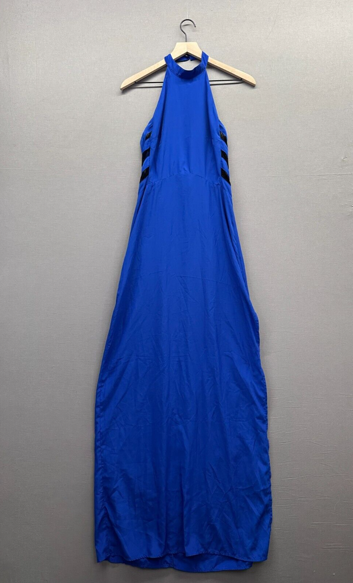 NBD Womens Blue Maxi Dress Leg Slit Halter Neck Sleeveless Size S