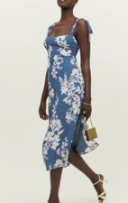 Reformation Besse Womens Sleeveless Floral Midi Summer Dress in Cyanotype Size 4