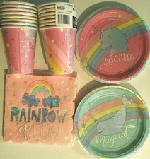 MAGICAL RAINBOW Birthday Party Supply Decoration Kit for 16 