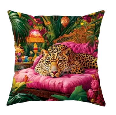 Deko Kissen Shabby Vintage 45 cm leo leopard print animal Dschungel Bett pink