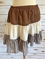 SASABOBS Girls Knee Length Brown Beige Elastic Waist Layers Pleated Skirt Size M