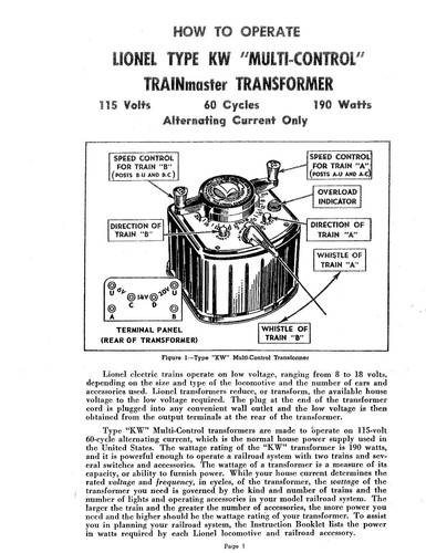 Lionel POSTWAR O KW 190 TRANSFORMER 634572
