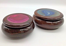 Hand Carved Polished Wood & Agate Trinket/Jew...