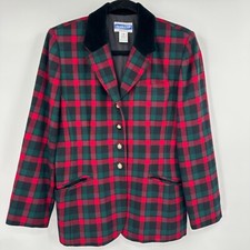 Pendleton Blazer Jacket Women's 10 Multi Plaid Wool Notch Lapel Button Front