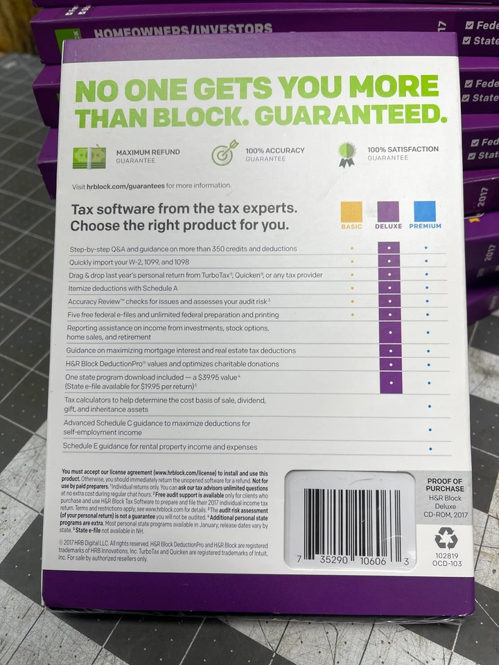 2017 H&R Block DELUXE turbo Federal & State Tax Cut New sealed CDH R HR USA 2017 - Image 2 of 4