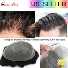Mens Toupee Human Hair Piece Ultra Thin Skin V-Loop Men Hair Replacement System