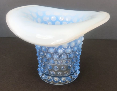 FENTON ART GLASS OPALESCENT BLUE HOBNAIL HAT VASE