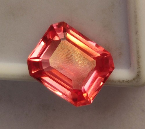8.25 Ct Natural Ceylon padparadscha Sapphire Emerald Cut Certified LooseGEMSTONE - Picture 2 of 10