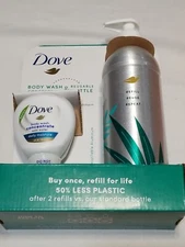 Dove Body Wash Starter Kit Concentrate & Reusable Bottle Daily Moisture 