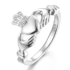 925 Sterling Silver Irish Claddagh Heart Crown Band Ring Women Size 3-15 S3759