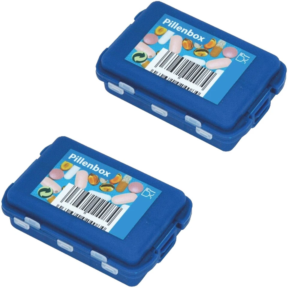 2x Pillendose Pillenbox Tablettendose Tablettenbox Medikamentenbox Pillbox, blau