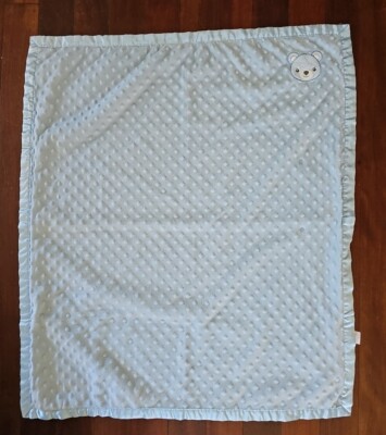 BLUE BEAR Tiny Little Wonders Blue Spot Minky PRAM BLANKET. Satin Back & Trim