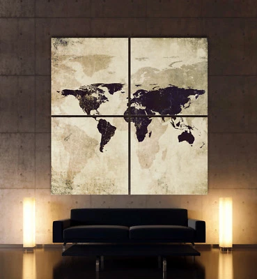 WELTKARTE - ABSTRAKT Leinwand Bild Schwarz Weiß Blau Wandbild XXL Worldmap XXL - Bild 1 von 4