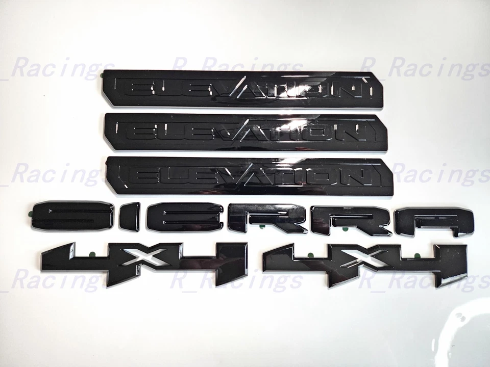 Superposición 6 piezas negro brillante puerta trasera Sierra elevación 4x4 emblema 2019+ Sierra 1500 Foto 2 de 4