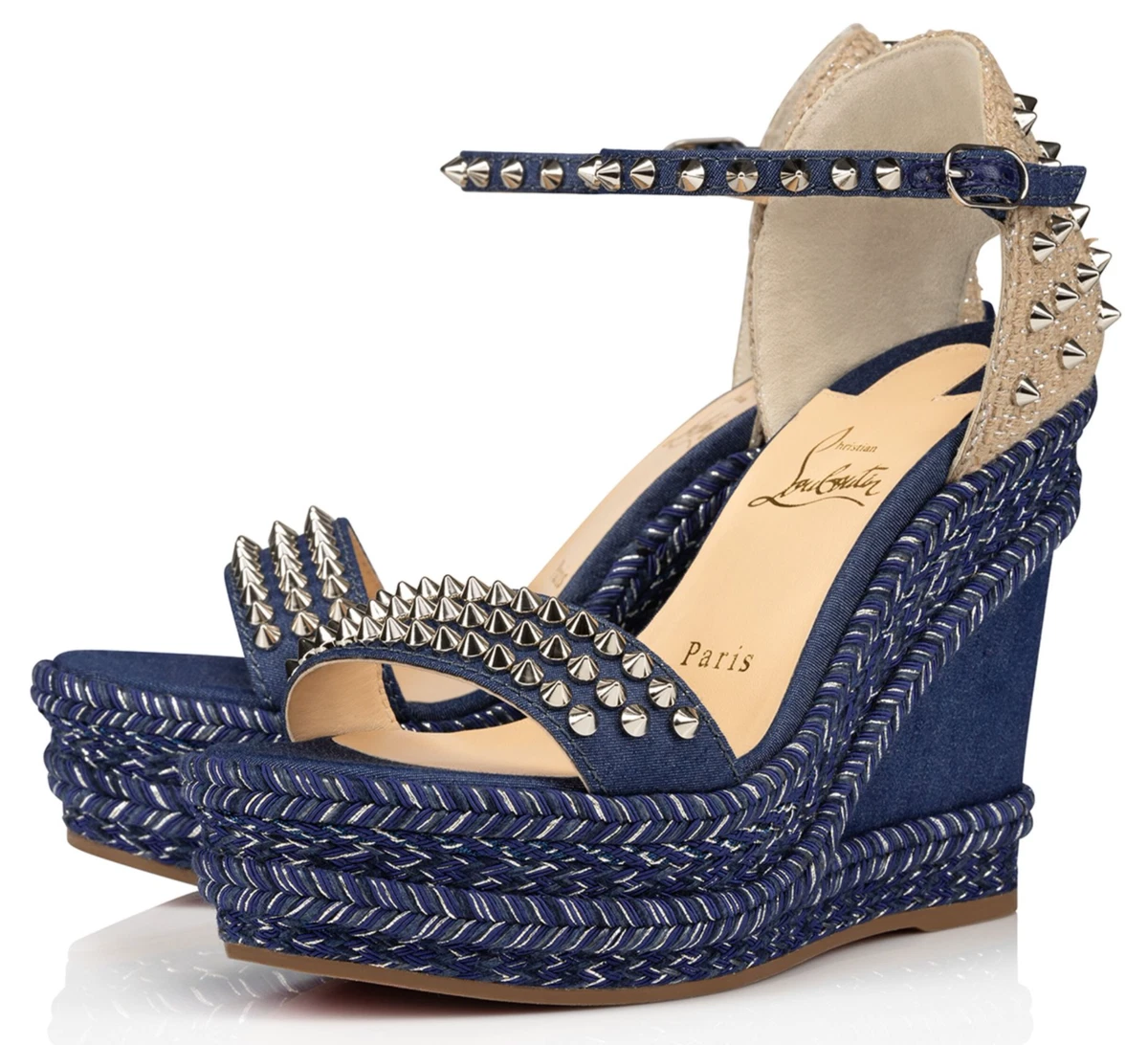 Christian Louboutin Madmonica 120 Blue Denim Platform Wedge Sandal Heel Pump 42