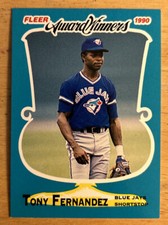 1990 Fleer Award Winners Tony Fernandez Baseball Card #12 Blue Jays Mid-Grade EX