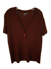 Jones New York Women's LARGE Cardigan Brown Single Button S/S "Mayfair" NWT