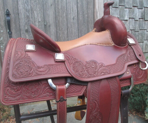 Selle Western Big Horn 16 Pouces - Cuir écologique Marron - Drum Dye - Neuve
