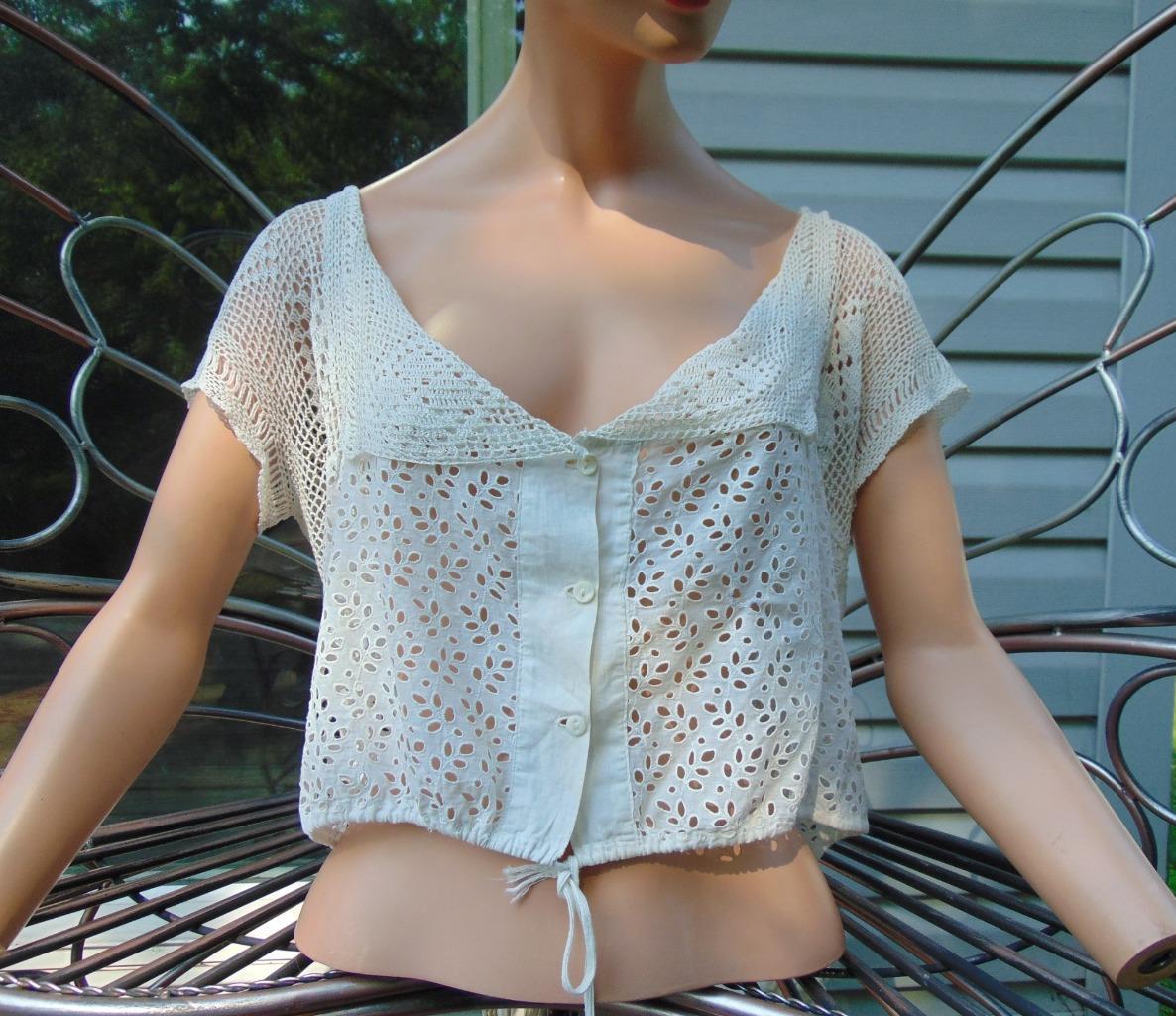Edwardian 1910s Eyelet & Fine Crochet Fancy Corset Cover 