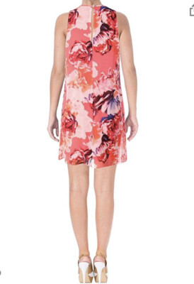 Calvin Klein Women's Chiffon Floral-print Trapeze Dress (6, Coral Multi)