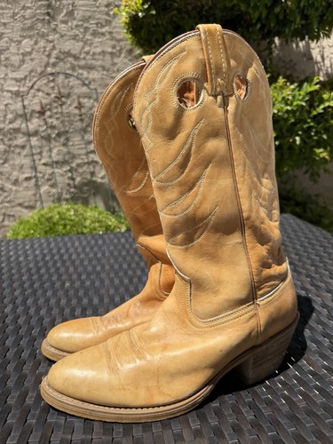 Vintage Acme Cowboy Dingo Natural Brown Leather Western Boots Size 10.5 D 23782